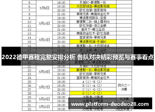 2022德甲赛程完整安排分析 各队对决精彩预览与赛事看点